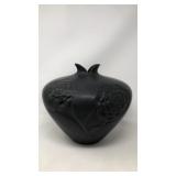 Mid-Century Style Black Vase w/ embossed roses