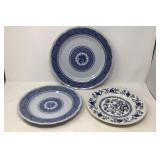 3 piece Blue Porcelain Plate Lot