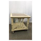 Marble top white end table on casters