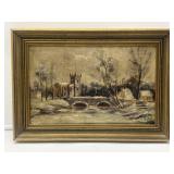 Antique Oil Painting of Winter Scene-8266