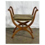 Walnut Curule-Style Stool