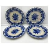 4 Flow Blue Floral Plates-8219