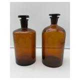 2 Amber Glass Apothecary Bottles-8158