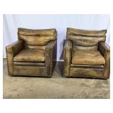 Pr Leather Club Chairs-8813