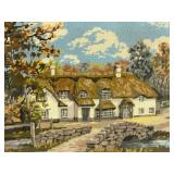 Framed Needlepoint Cottage Scene