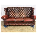 Tufted Leather Winged Back Sofa