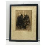 Etching of Seated Man in Frame-8279