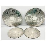 Four Etched Silver Plated Trivets