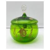 Green Glass Lidded Bowl