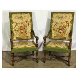 Pr Antique Needlepoint Armchairs-9031