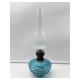 Blue Glass Oil Lamp with Chimney-9331