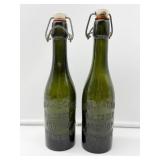 2 Green Glass Bottles-5835