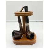 Two Briar Smoking Pipes with Stand
