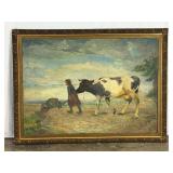 Large Antique Oil Painting-9404