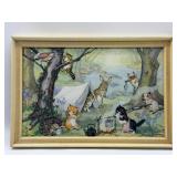 Framed Animal Camping Scene Print