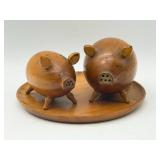 Wood Pig Salt and Pepper Shakers