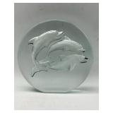 Glass Paperweight With Dolphins