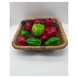 Glass Fruit and Veggie Set in Basket