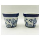 2 Small Blue Willow Planters