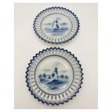 2 Blue and White Pierced Wall Plates-9961