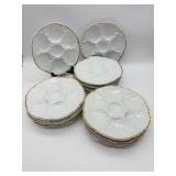 14 Porcelain Oyster Plates Gold Rim-10236