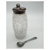 Cut Glass Jar with Silver-Plated Lid and Lad