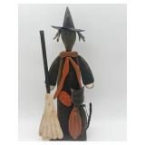 Folk Art Wood Witch and Cat Sculpture