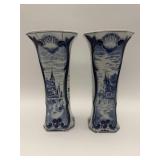 Blue and White Hexagonal Delft Vases