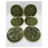 6 Green Glazed Escargot Plates-10401