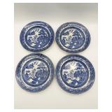 Four Antique Blue Willow Pattern Plates