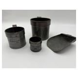 4 Pcs Antique Pewter Cups & Scoop