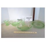 Uranium Glass Bowl, Plate, & Cups