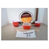 Red Pyrex Refridgerator Dishes & Pie Pan