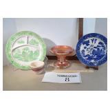 Carnival Glass & Blue Willow Plates