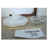 Opalesent Plate, Cup, & Hobnail Dish