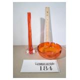 Orange Glass Bud Vase & Ash Tray