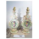 Pair Floral Lamps (Some Chips)
