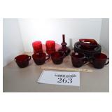 Red Glass Plates & Cups