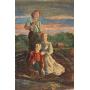 Illegibly Signed Oil On Board "Family "