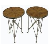 Pair of Polished Steel & Walnut Top Gueridon