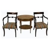 Antique Inlaid Table Together With A Pair Of