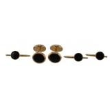 JEWELRY. 14kt Gold and Onyx Cufflink and Stud Set.
