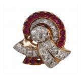 JEWELRY. Platinum, 14kt Gold, Ruby and Diamond