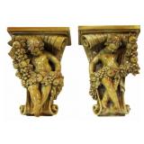 Large & Impressive Pair of Majolica Pedestals/Wall