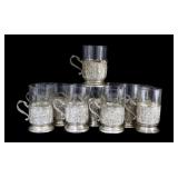 SILVER. (12) .900 Silver Podstakannik with Liners