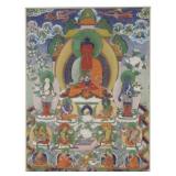 Framed Tibetan Thangka of Amitabha in Sukhavati.