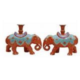 Pair of Chinese Enamel Decorated Elephant Incense