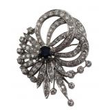 JEWELRY. Platinum, Diamond and Sapphire Brooch.