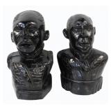 A.SIMON Signed Carved Wood Busts.