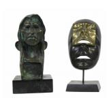 Vintage Patinated Bronze Bust & Mask On Stand